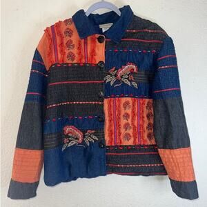 Coldwater Creek Women's Blue Light Weight Quilted Button Jacket Sz L